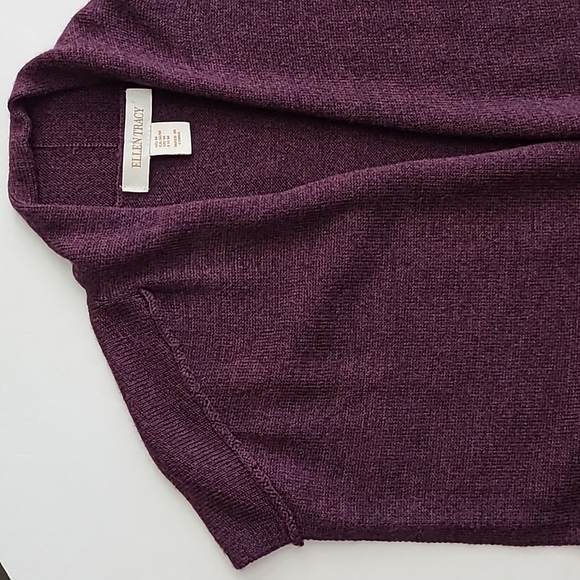 Ellen Tracy Plum Long Knit Open Front Vest Merino Wool Blend Pockets Size Medium - Picture 4 of 10